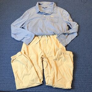 Bearpaw Kids 2 Piece Outfit Set Blue Henley Shirt Tan Jogger Pants Size 7